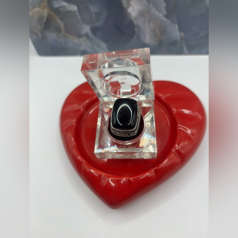 New Handmade Black Onyx Gemstone Ring On Sterling Silver Sz 7